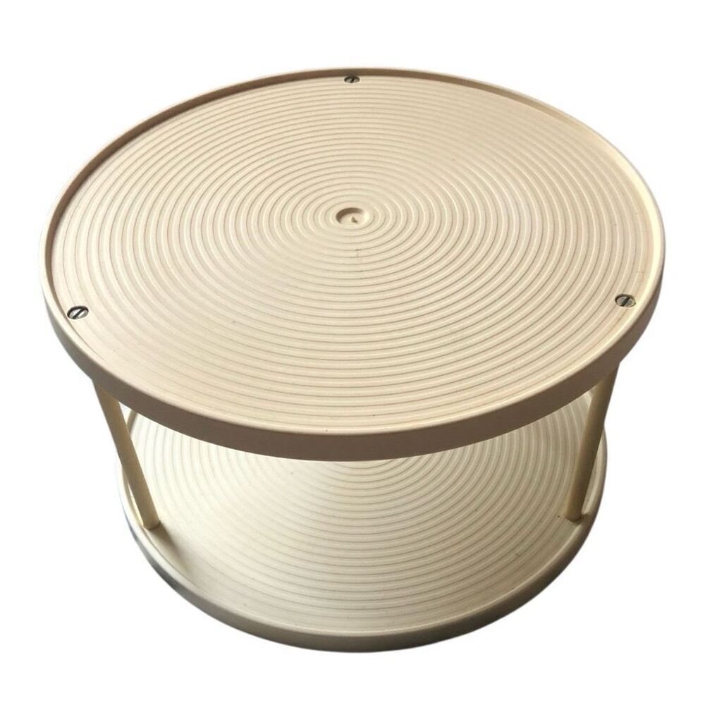 Vintage Bee Plastics two tier lazy Susan cream almond 1970s kitchen